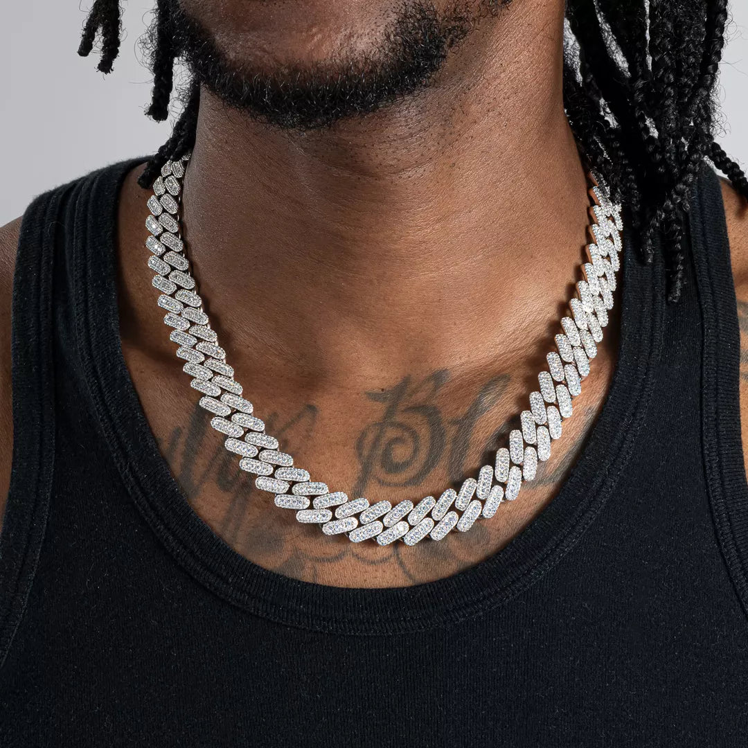 【New】 14mm Baguette Cuban Chain in White Gold