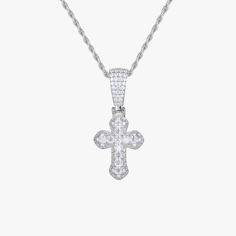 Moissanite S925 Baguette Band Cross Pendant