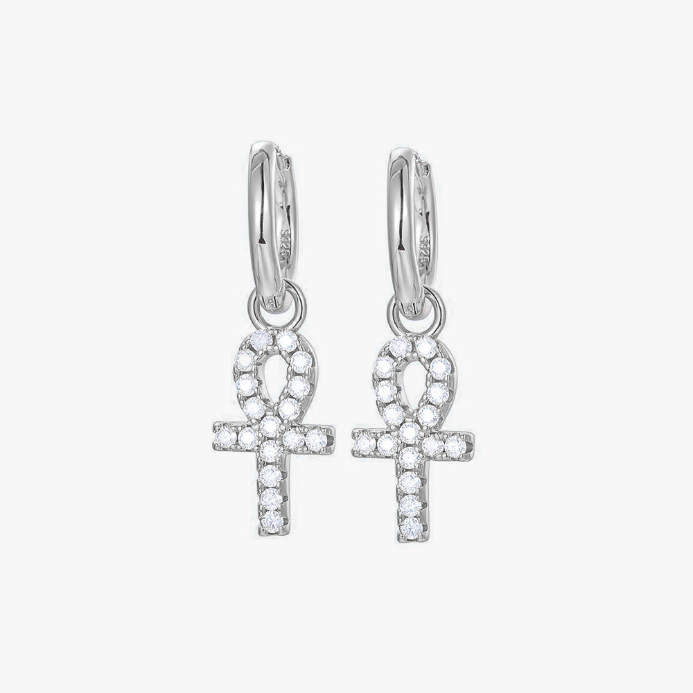 Moissanite S925 Iced Ankh Hoop Earrings