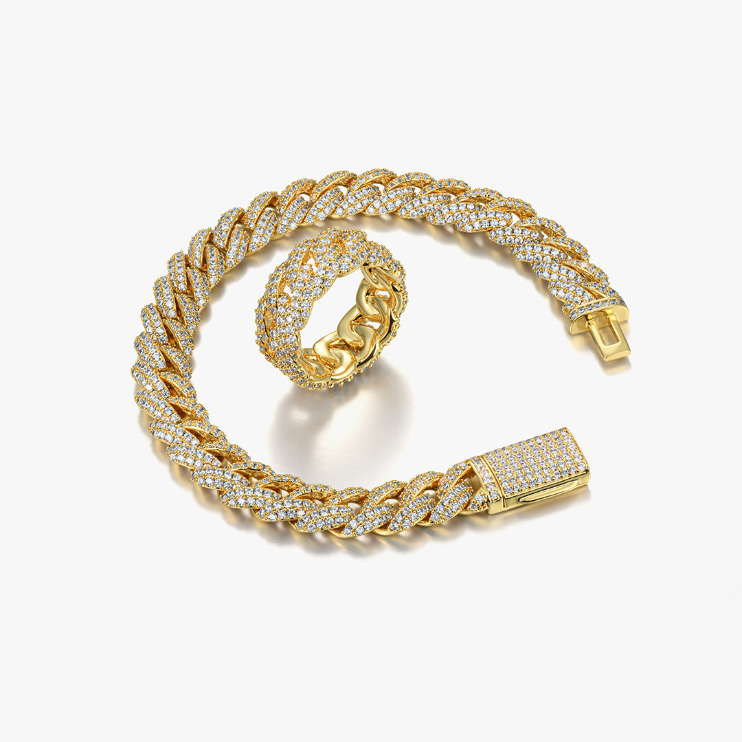 【New】 10mm Iced Out Cuban Bracelet & Cuban Link Ring Set