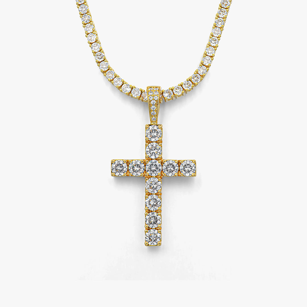 3mm Tennis Chain + Diamon Cross Pendant Set