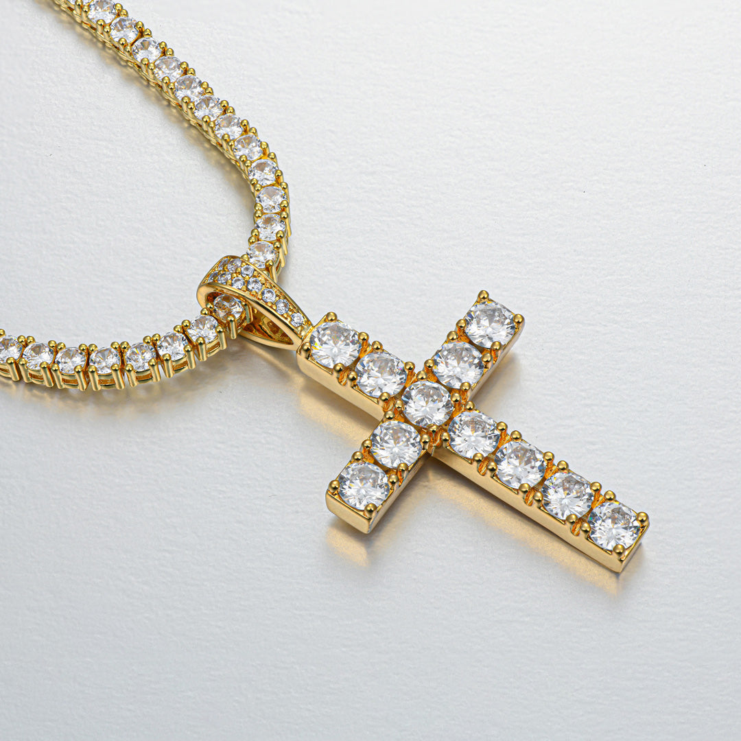 3mm Tennis Chain + Diamon Cross Pendant Set