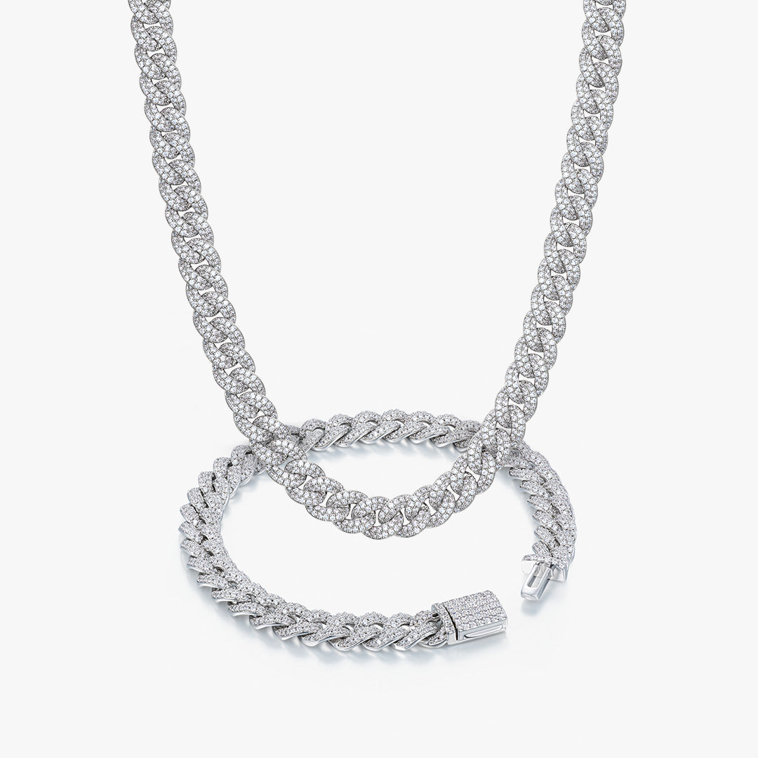 8mm Iced Out Cuban Chain and Bracelet Set