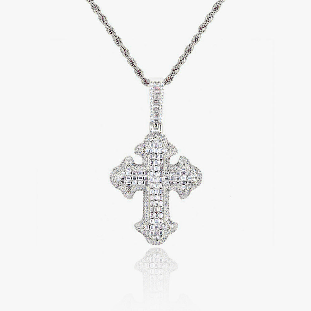 Double-Layered Baguette Gothic Cross Pendant