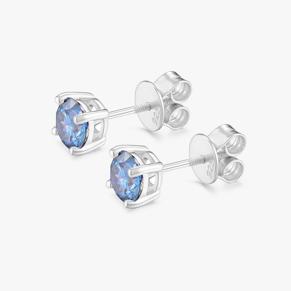 Moissanite S925 Blue Round Stud Earrings