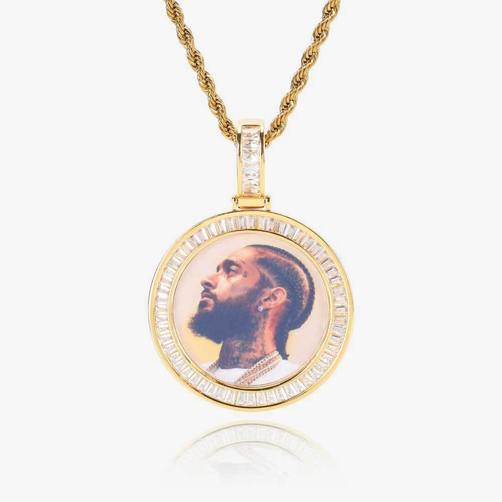 Custom Baguette Round Photo Pendant