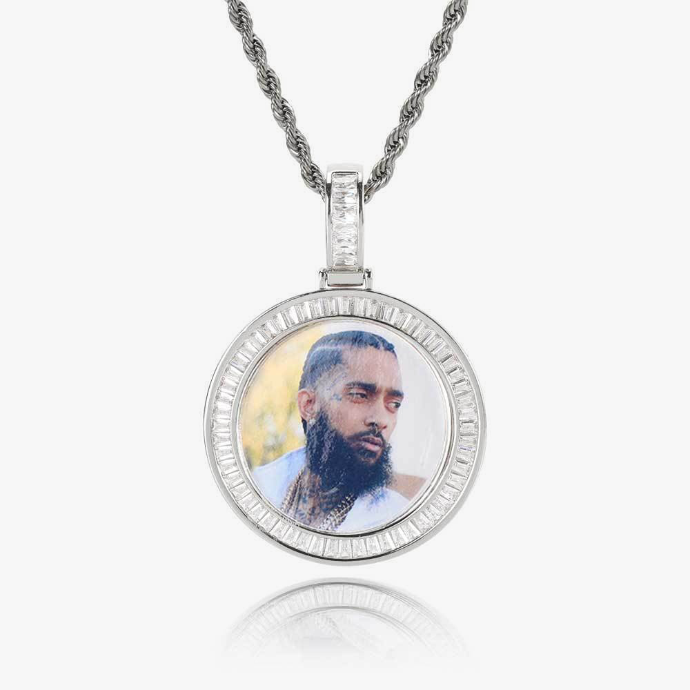 Custom Baguette Round Photo Pendant