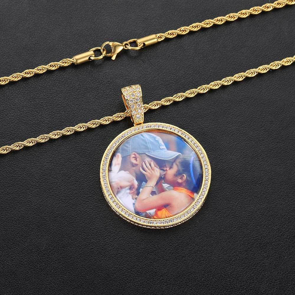 Custom 3D Iced Round Photo Necklace Pendant