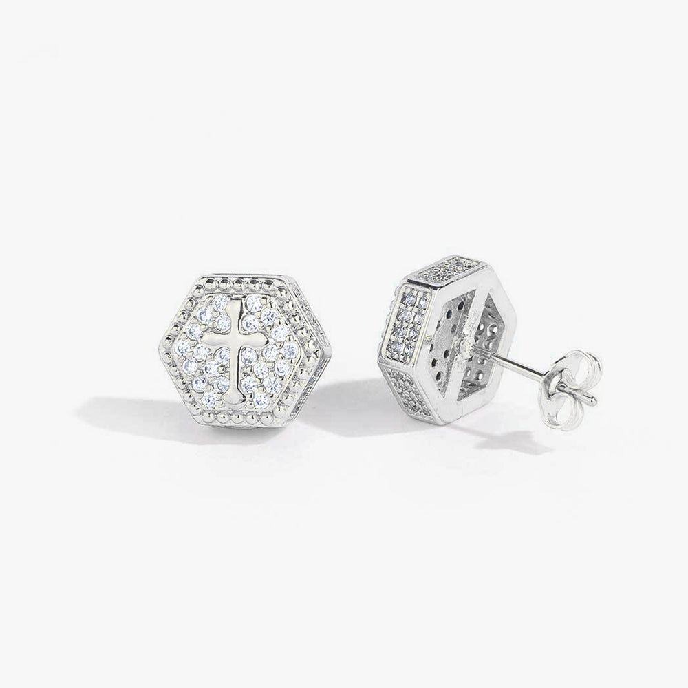 Hexagon Cross Stud Earrings