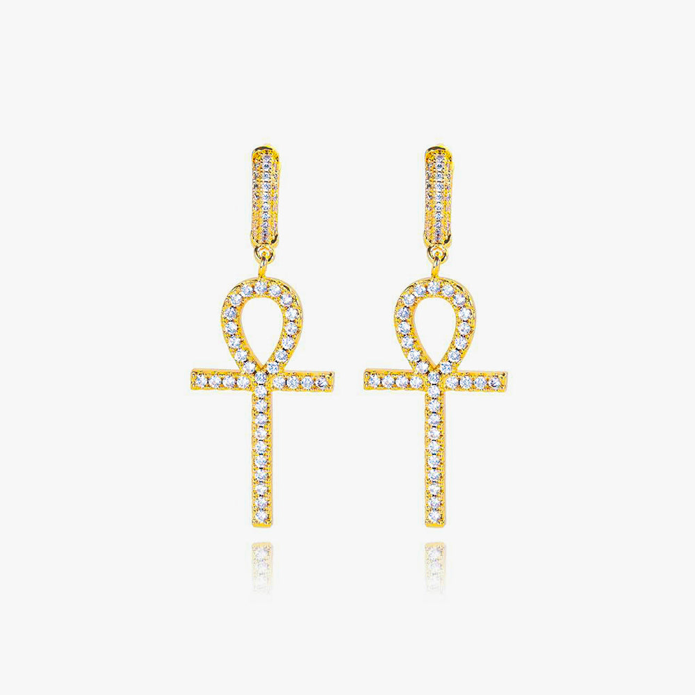 Iced Ankh Hoop Earrings