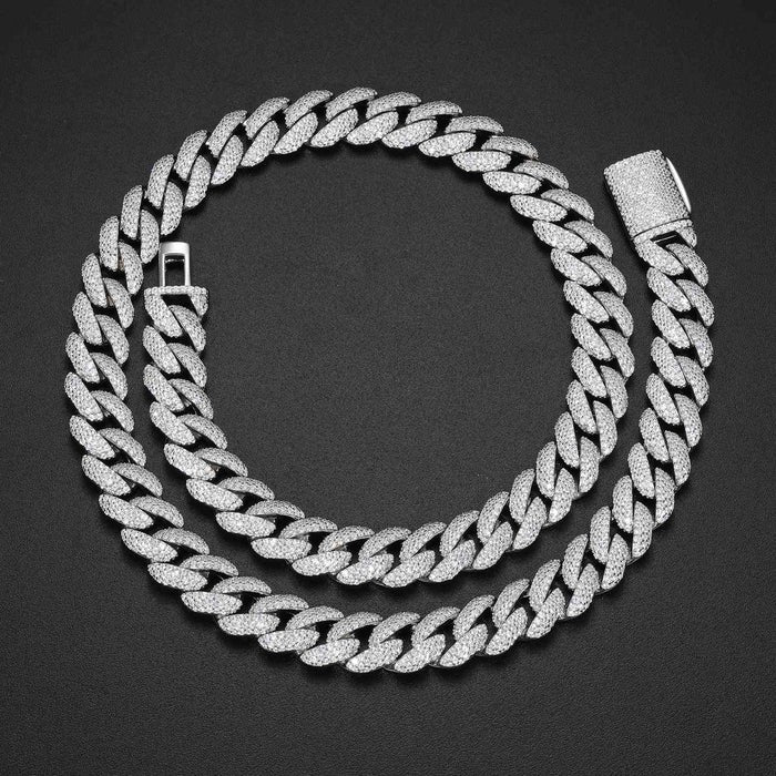 【New】 14mm Baguette Cuban Chain in White Gold