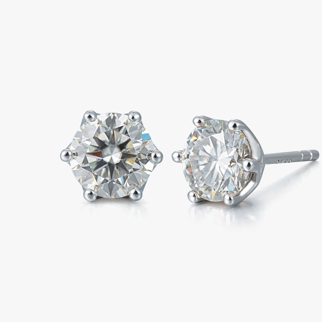 Moissanite S925 6-Prong Round Cut Stud Earrings