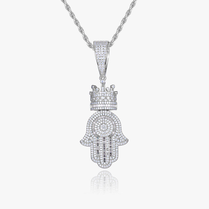 Moissanite S925 Crown Baguette Hamsa Pendant