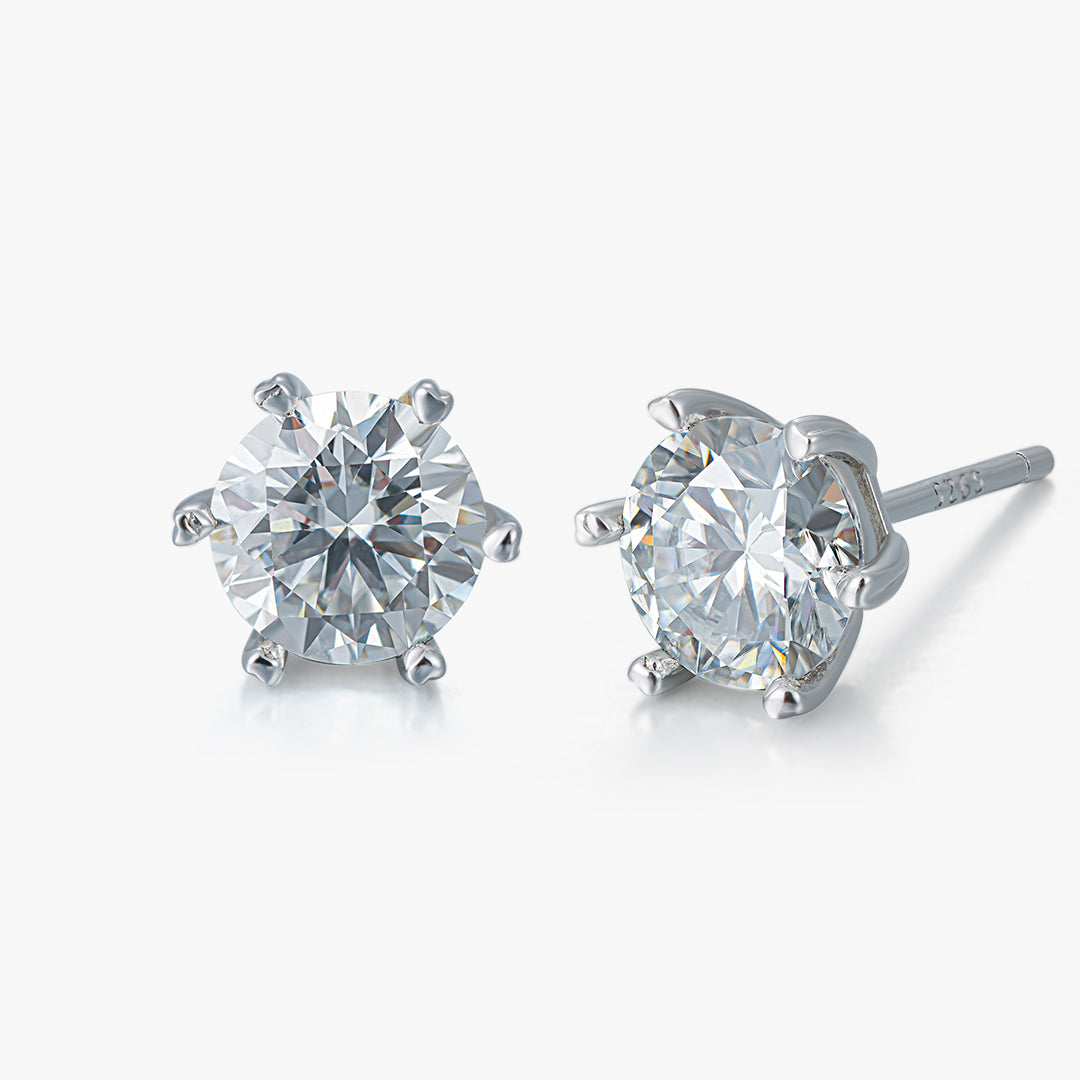 Moissanite Round Cut Hexagon Stud Earrings