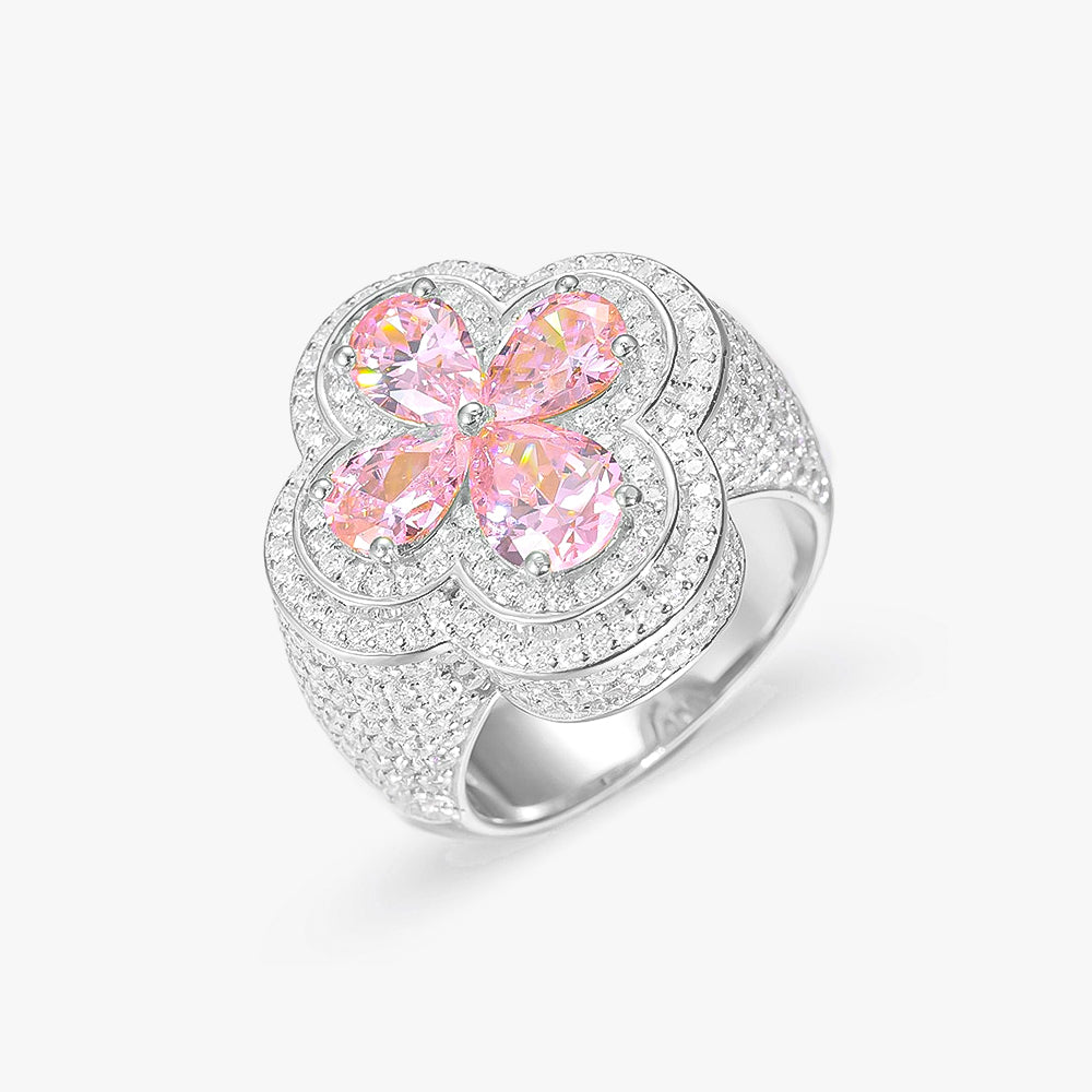 Moissanite S925 Pink Flower Stone Ring