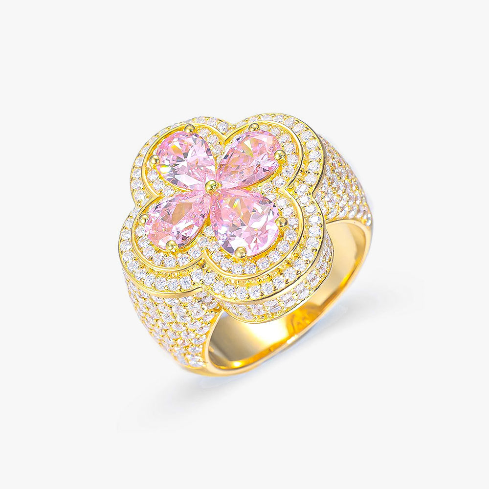 Moissanite S925 Pink Flower Stone Ring