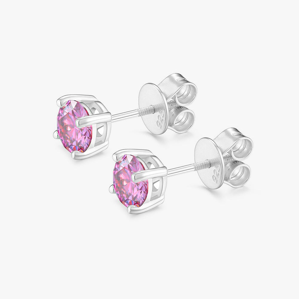 Moissanite S925 Pink Round Stud Earrings