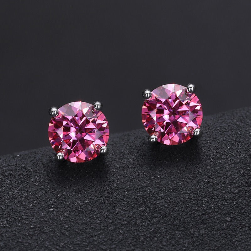 Moissanite S925 Pink Round Stud Earrings