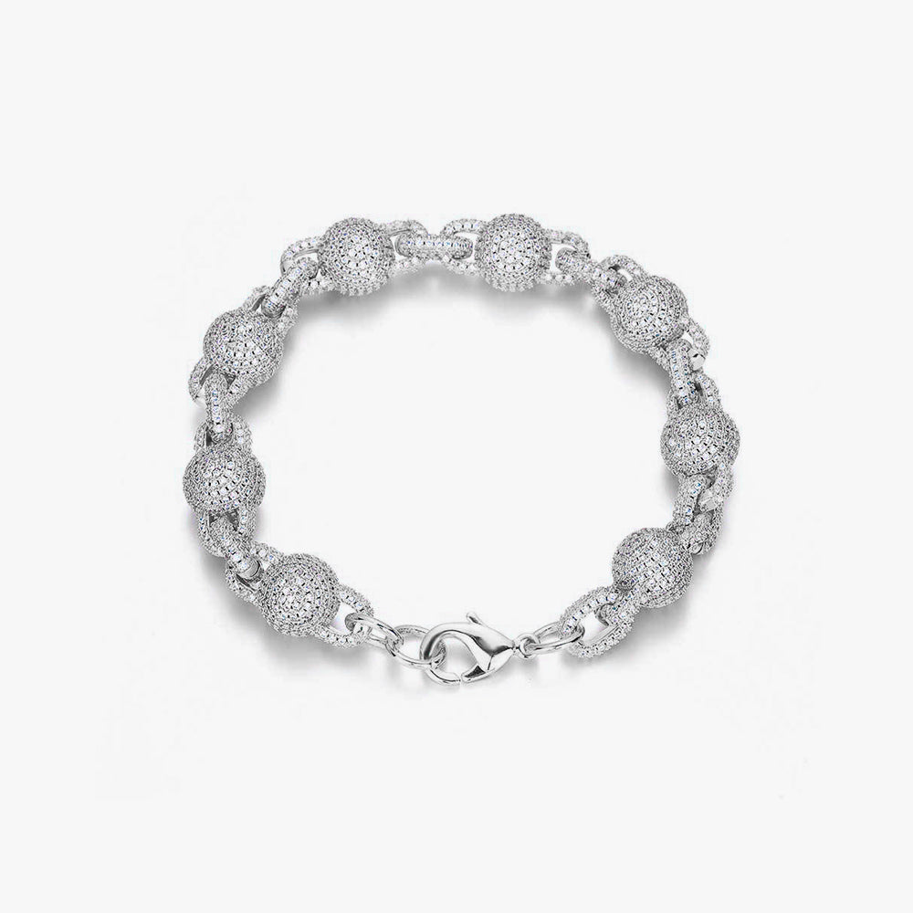 Iced Ball Box Link Bracelet - 10.5mm