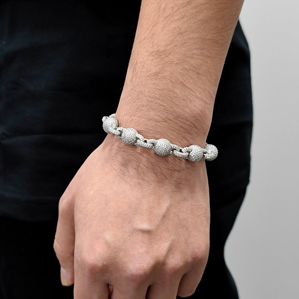 Iced Ball Box Link Bracelet - 10.5mm