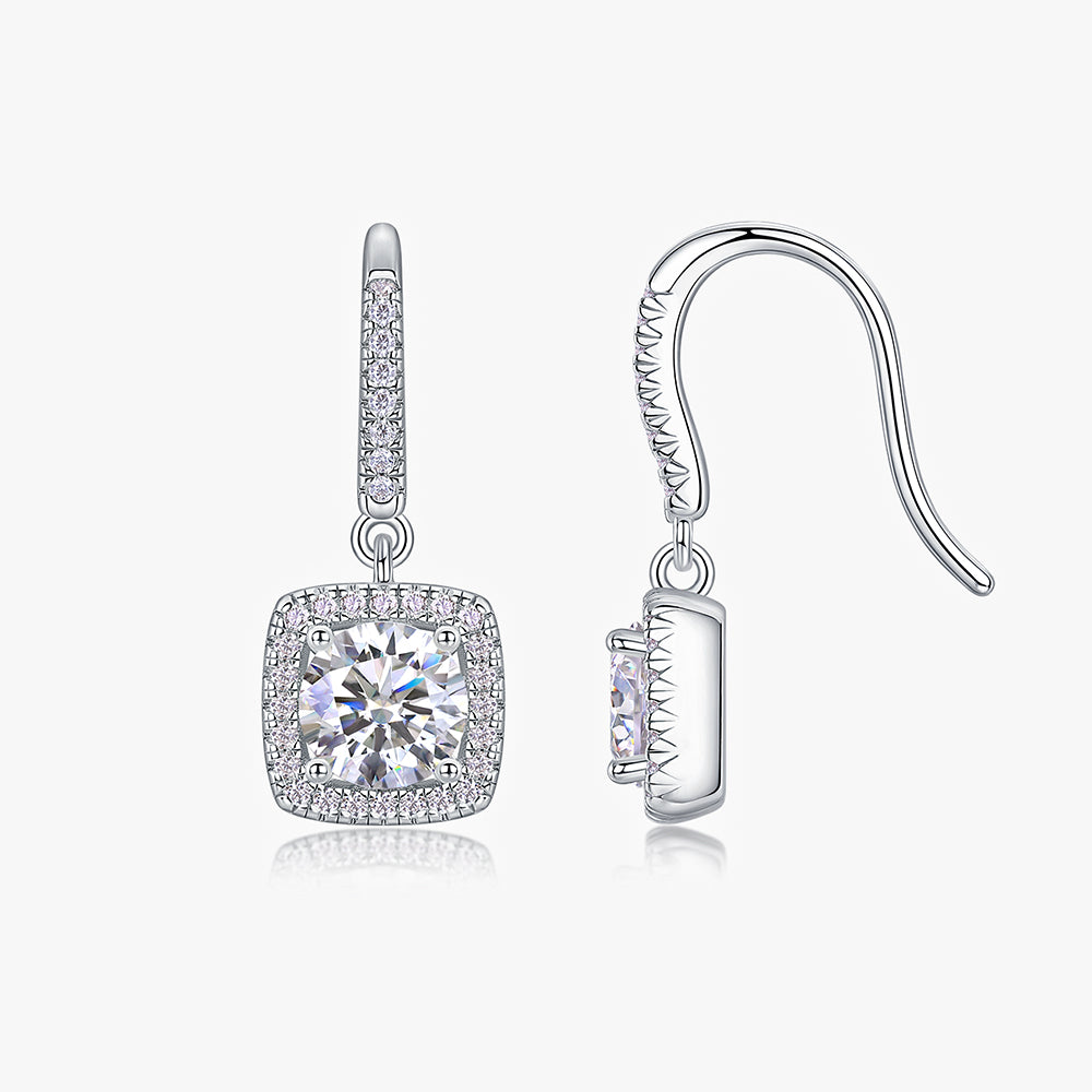 Moissanite S925 Round Cut Halo Hook Earrings