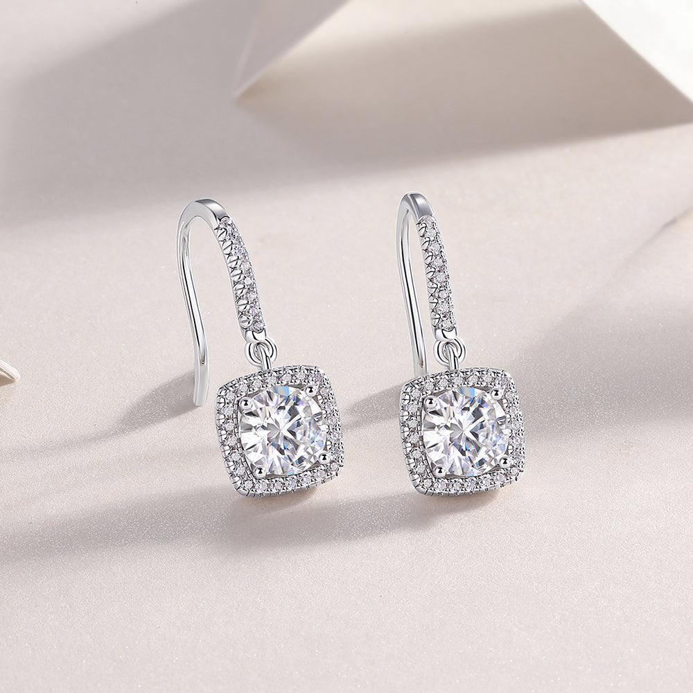 Moissanite S925 Round Cut Halo Hook Earrings