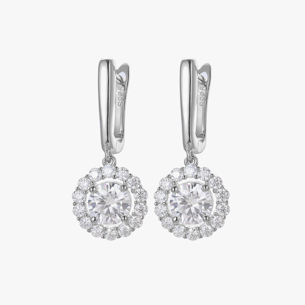 Moissanite S925 Round Halo Drop Earrings