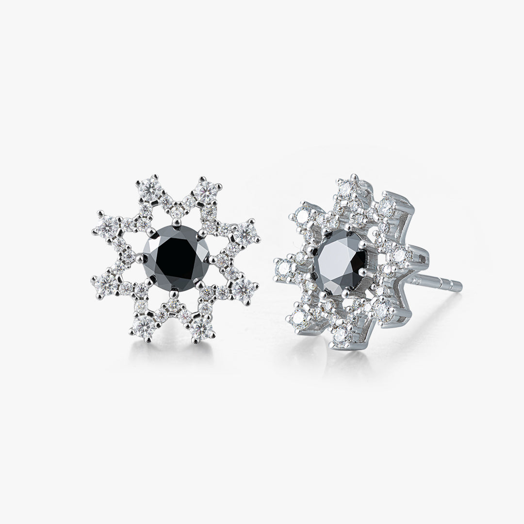 【New】Moissanite S925 Black Sunflower Stud Earrings in White Gold