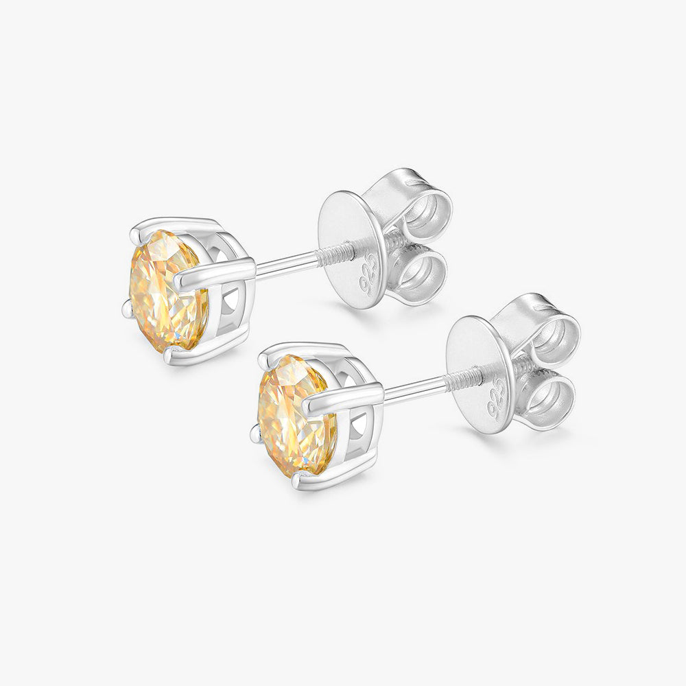 Moissanite S925 Yellow Round Stud Earrings